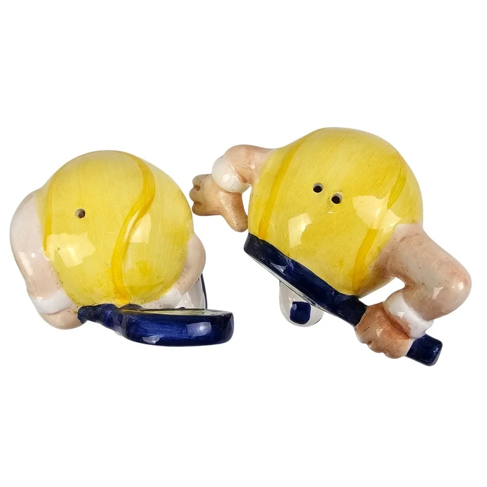 Vintage Anthropomorphic Tennis Ball Salt and Pepper Shakers Set Ceramic Novelty‎